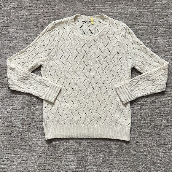 Ann Taylor Loft Sweater Womens XL Beige Crochet Open Knit Soft Cozy Wool Blend - Picture 1 of 10